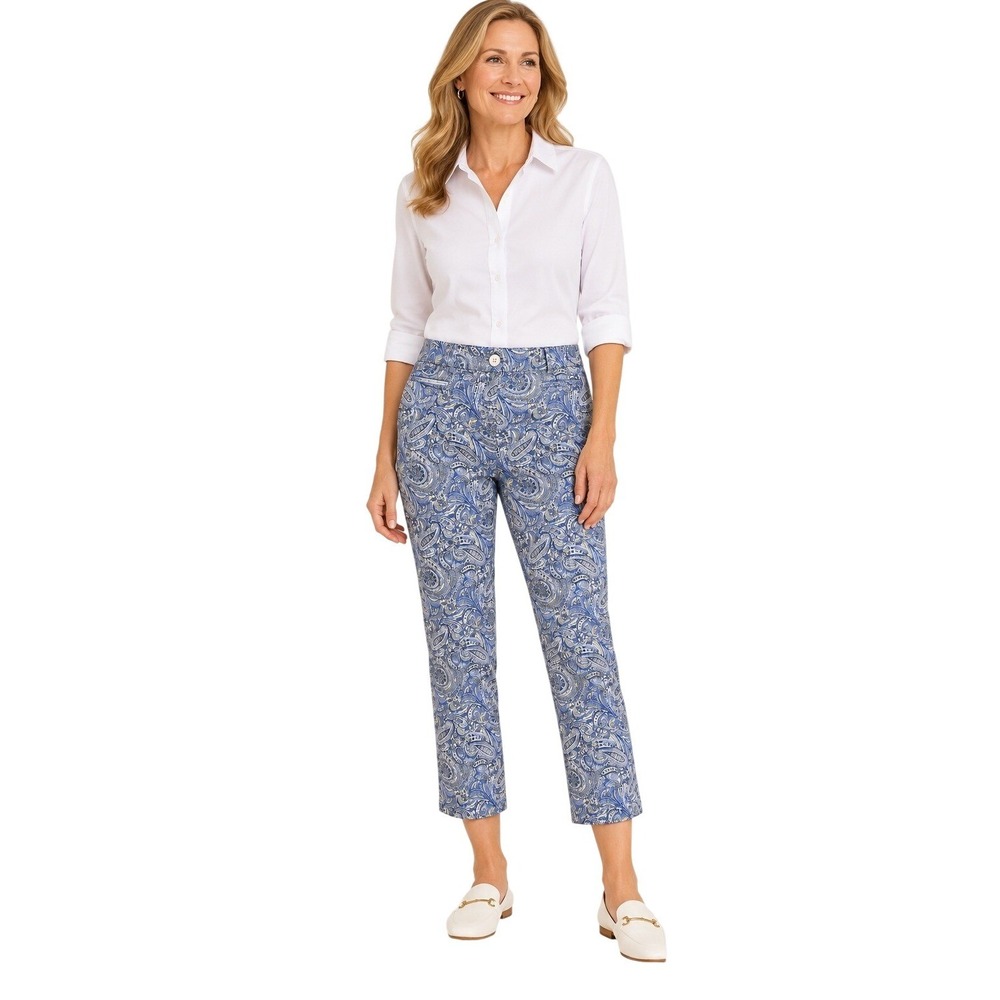 Talbots Paisley Ankle Pants Womens 6P Blue Excellent Stretch Cotton Trousers